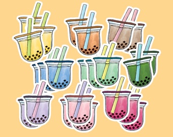 Cute Boba Tea Stickers | 3" Die Cut | Glossy Stickers | Bubble Tea Stickers