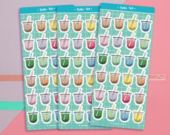 Cute Boba Tea Sticker Sheet | Journal Stickers | Planner Stickers | Scrapbooking | Stationery | Bullet Journal | Bubble Tea