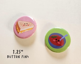 Grilled Cheese and Tomato Soup Small Button Pins | 1.25" | BFF Pins, Couples, Best Friends, Cute Food