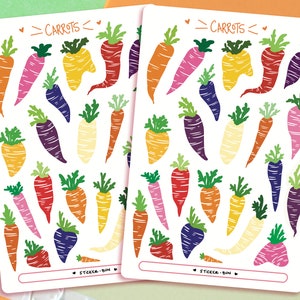 Adorable feuille d'autocollants plate carottes multicolores | Stickers pour journaux | Stickers pour agenda | Scrapbooking | Papeterie | Bullet Journal
