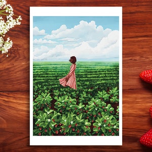 Mini impression d'art Strawberry Fields | Mini impression | Impression d'art numérique | Illustration mignonne | Illustration fantaisiste | Impression de carte postale