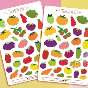 Cute Flat Multicolored Tomatoes Sticker Sheet | Journal Stickers | Planner Stickers | Scrapbooking | Bullet Journal | Vegetable Stickers