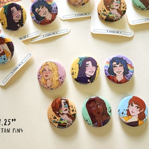 Stardew Valley Bachelorettes Small Button Pins | 1.25&quot; | Abigail, Emily, Haley, Leah, Maru, Penny