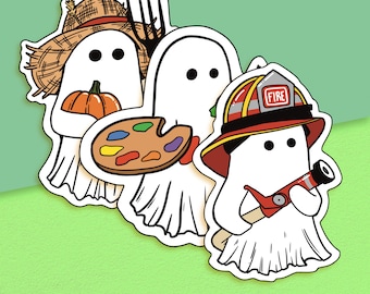 Ghosts with Jobs Stickers | 3 Inch Die Cut | Cute Ghost Stickers