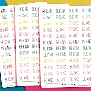 Folha de adesivos coloridos Be Kind | Adesivos de diário | Adesivos de planejador | Scrapbooking | Papelaria | Adesivos amigáveis | Adesivos positivos