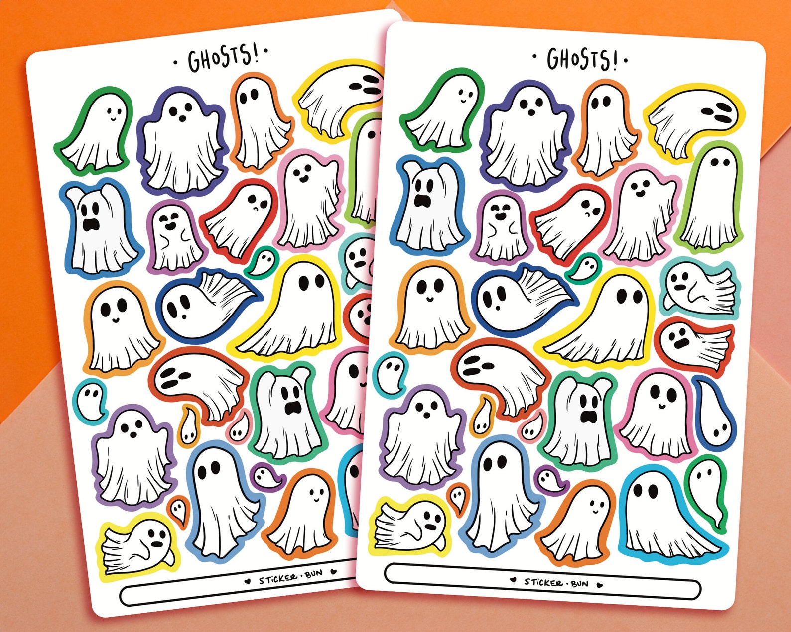 Cute Colorful Ghosts Sticker Sheet | Journal Stickers | Planner ...
