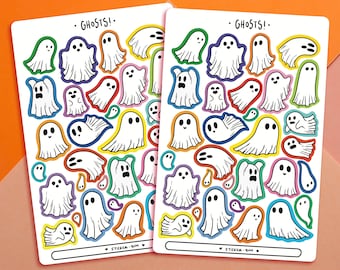 Süßer bunter Geister Sticker Bogen | Journal Aufkleber | Planer Aufkleber | Scrapbooking | Schreibwaren | Halloween-Aufkleber