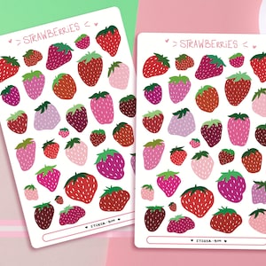 Cute Flat Multicolored Strawberries Sticker Sheet | Journal Stickers | Planner Stickers | Scrapbooking | Stationery | Bullet Journal