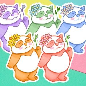 Bonitas pegatinas de panda primaveral, troqueladas de 3 pulgadas, bonitas pegatinas de animales