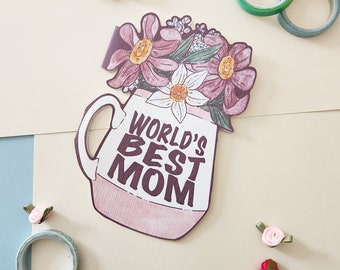 World's Best Mom Mini Greeting Card | Linen Paper Cards | Mother's Day Card | Blank Inside