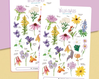 Wildflowers Sticker Sheet | Journal Stickers | Planner Stickers | Scrapbooking | Stationery | Bullet Journal | Botanical Illustration