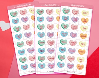 Conversation Hearts Sticker Sheet | Journal Stickers | Planner Stickers | Scrapbooking | Stationery | Heart Stickers | Valentine's Day