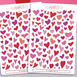 Cute Flat Multicolored Hearts Sticker Sheet | Journal Stickers | Planner Stickers | Deco Stickers | Stationery | Bullet Journal