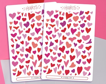 Cute Flat Multicolored Hearts Sticker Sheet | Journal Stickers | Planner Stickers | Deco Stickers | Stationery | Bullet Journal