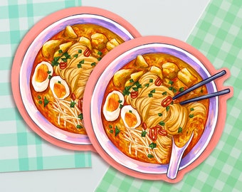 Curry Laksa Noodle Soup Die Cut Sticker | 3 Inch Stickers | Malaysian and Southeast Asian Food Stickers