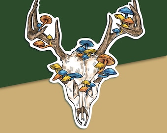 Deer Skull with Mushrooms Sticker | 3 Inch Die Cut