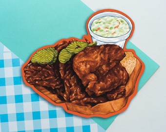 Nashville Hot Fried Chicken and Coleslaw Die Cut Sticker | 3 Inch Stickers | Southern Food Stickers