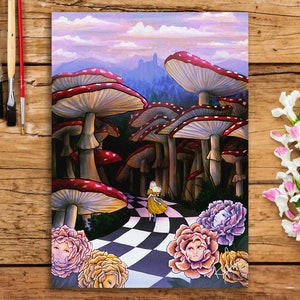 Alice nel Paese delle Meraviglie - Mini stampa artistica senza bordi / Mini stampa / Stampa artistica digitale / Illustrazione carina / Illustrazione stravagante / Stampa cartolina