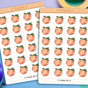 Jolie feuille d'autocollants pêche semi-réaliste | Stickers pour journaux | Stickers pour agenda | Scrapbooking | Papeterie | Bullet Journal