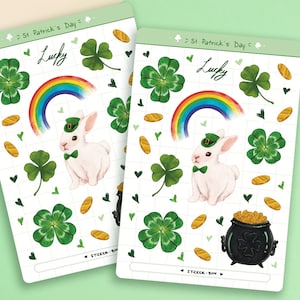 Cute St. Patrick&#39;s Day Sticker Sheet | Journal Stickers | Planner Stickers | Scrapbooking | Stationery | Bullet Journal
