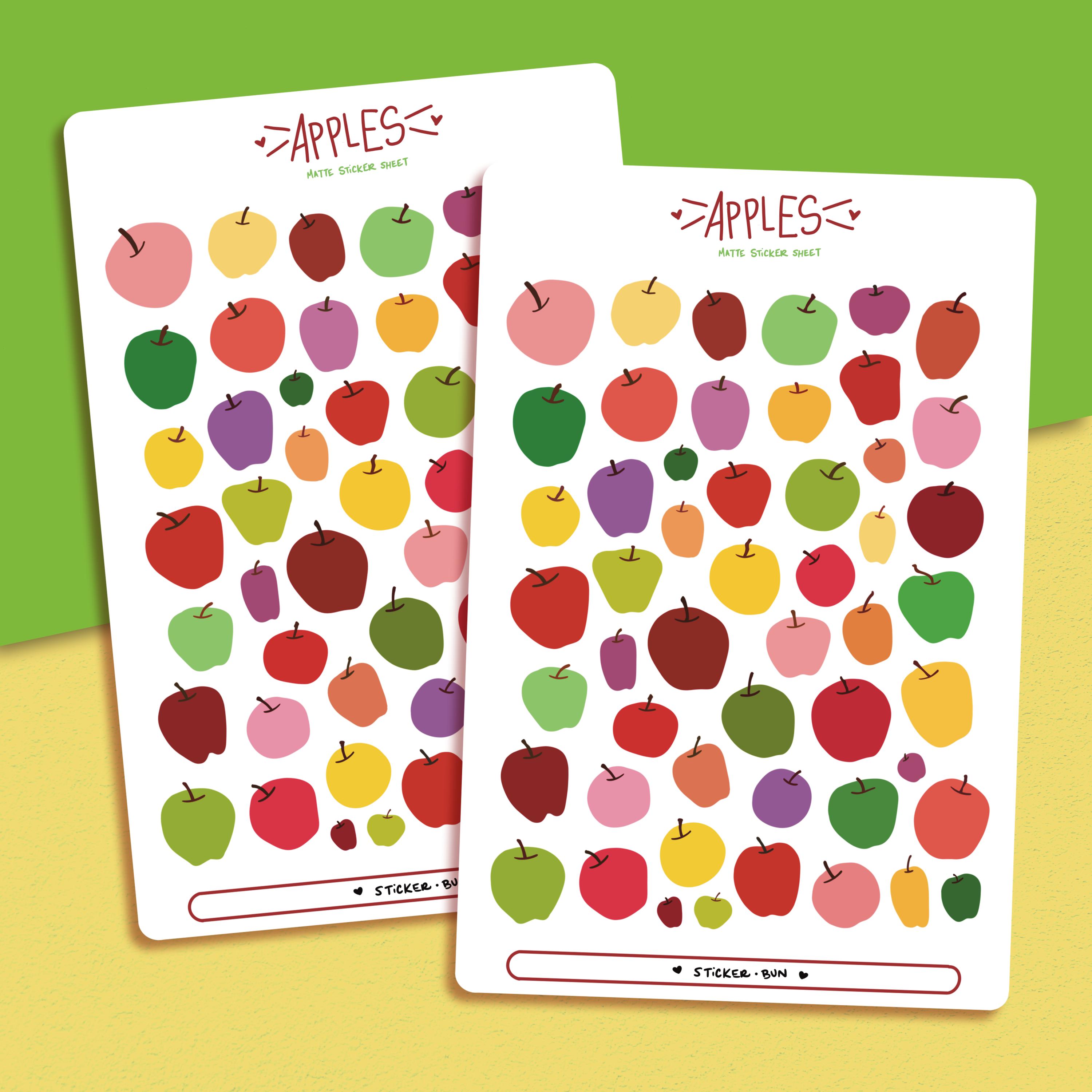 Cute Flat Multicolored Apples Sticker Sheet | Journal Stickers ...