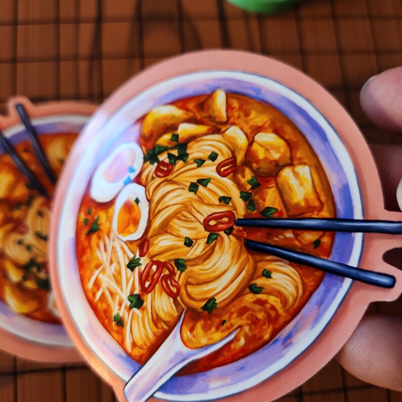 Sticker Laksa Curry Laksa Noodle Soup Die Cut Sticker | 3 Inch Stickers | Malaysian ...