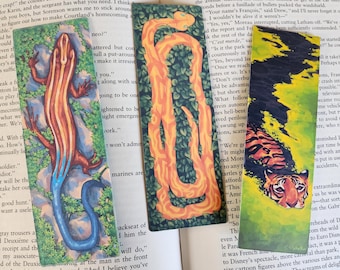 Wild Animal Bookmarks | Cute Laminated Bookmarks | Tiger, Lizard, Snake