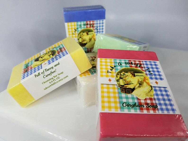 Gingham Bar Soap, Vegan Soap, Handmade, Variety of Colors, Under 5, Fresh Scent image 1