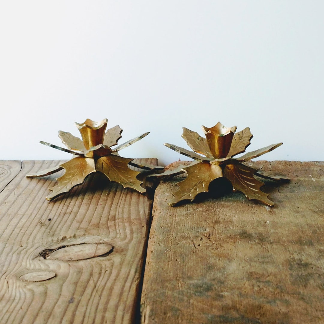 Vintage Brass Holly Candle Holders Set of 2 Etsy