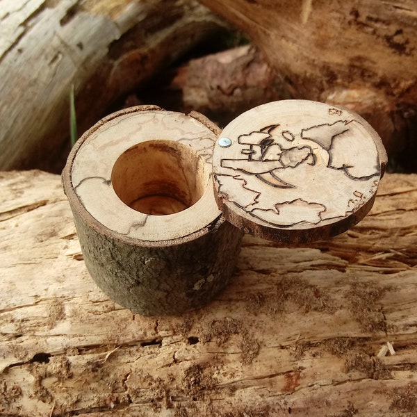 Natural Wood, Ring Box, Wood Ring Box, Jewelry Box, Trinket Box, Wood-Burned, Hand Made, Moon, Night Sky, Clouds, Spalted, Unique, Storage