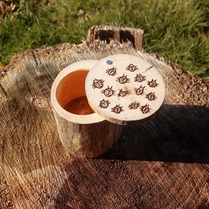 Natural Wood, Ring Box, Wood Ring Box, Jewelry Box, Trinket Box, Storage, Ladybug, Insect, Bug, Beetle, Wood-Burn, Hand Made, Ladybird