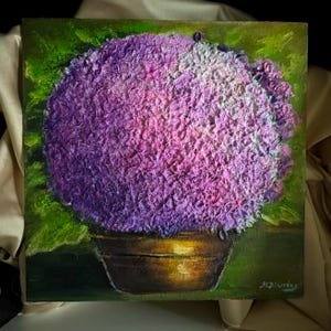 Peinture de fleurs violettes 3D originales texturées, oeuvres d'art florales, décoration moderne