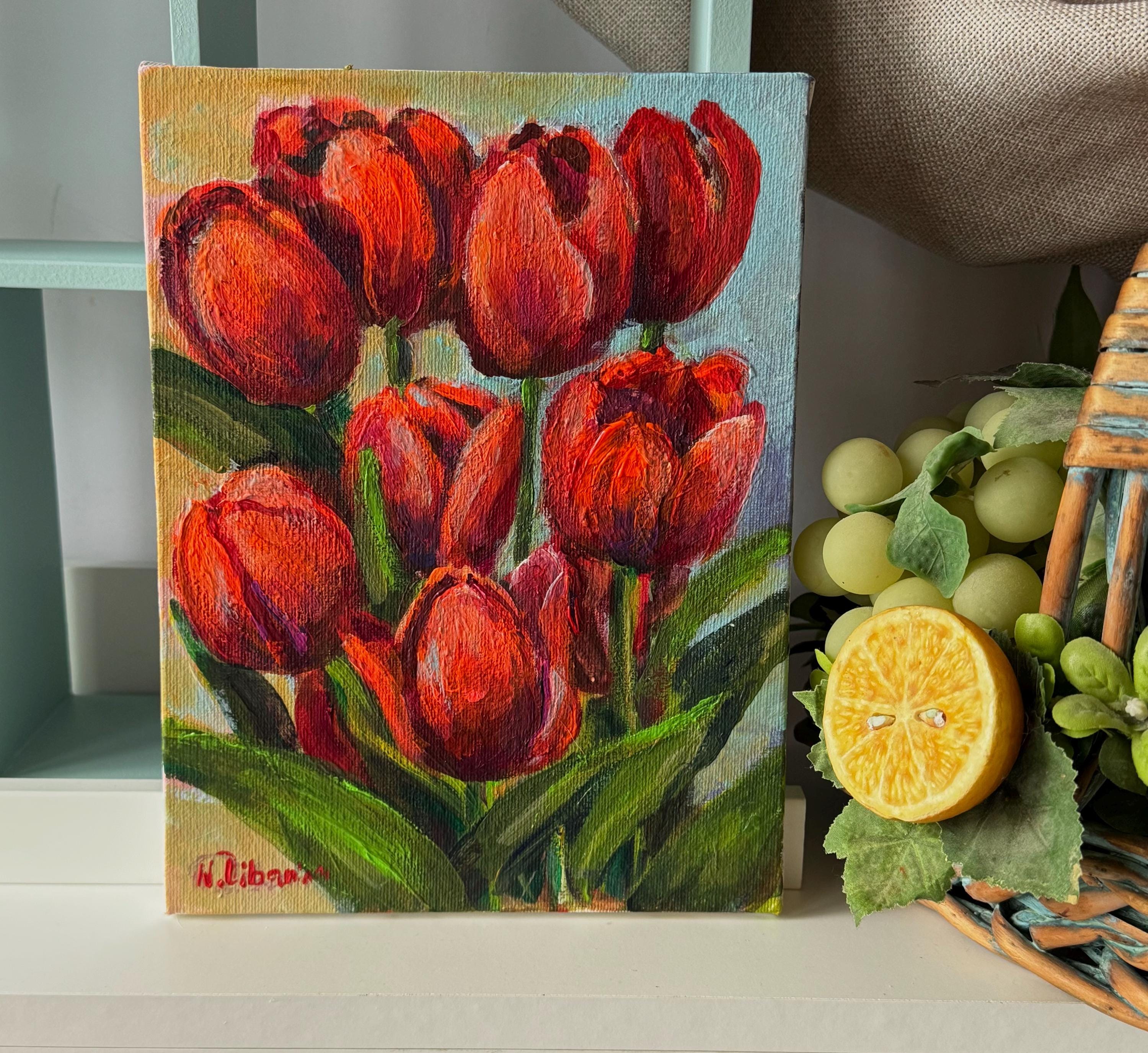 油絵 赤いチューリップ 油絵 赤いチューリップ