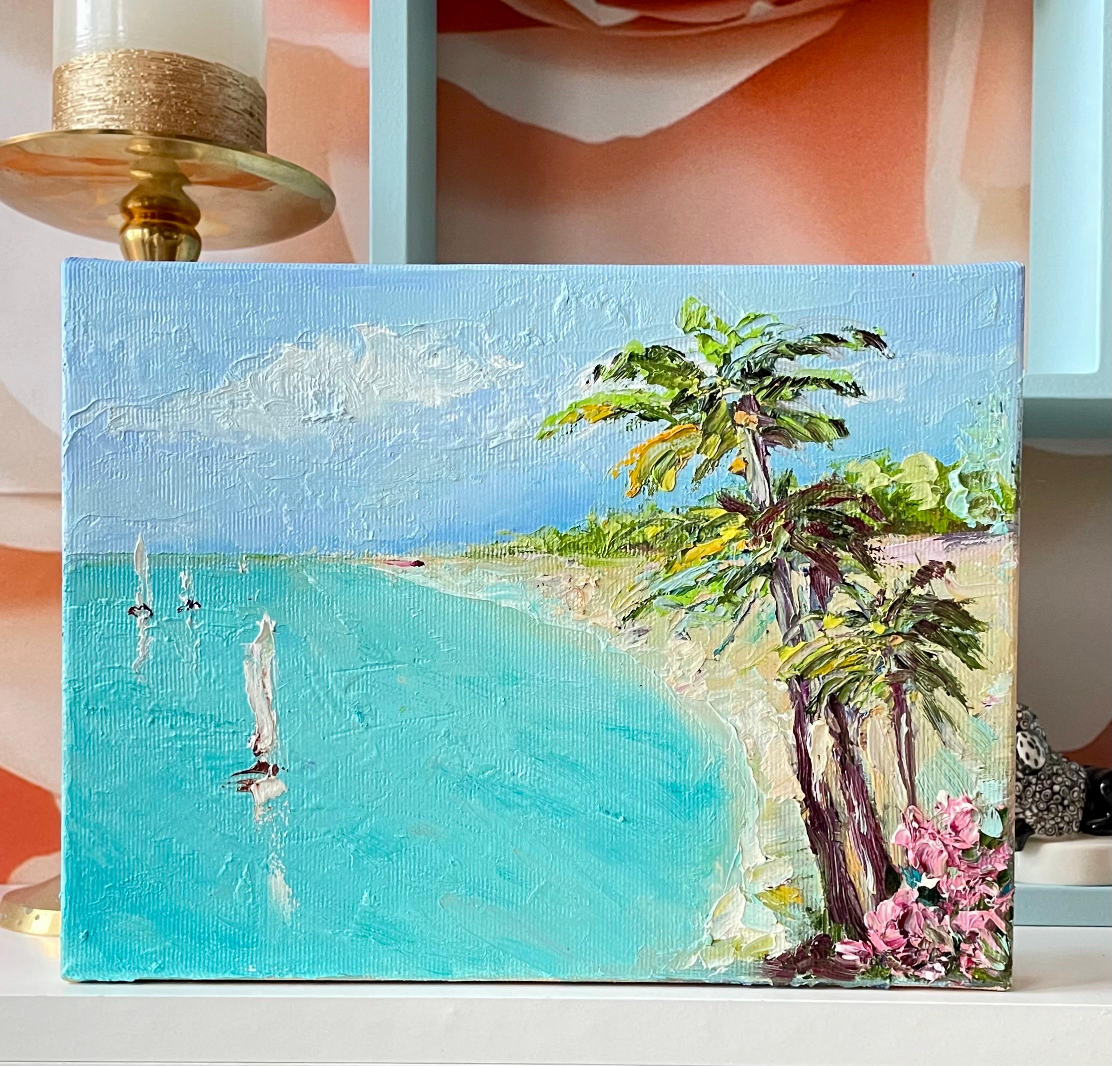 Beach Painting Landscape Palm Tree Original Art Oil Canvas Artwork ...