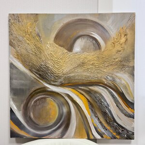 Large Abstract Painting Gray Gold  Textured Wall Art Original Acrylic  Canvas Office Home Decor