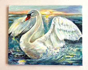 Schwan Vogel Kunst Handgemalte Leinwand Originale Malerei Wildlife Natur Kunstwerk Tier Wanddekor