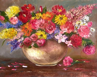 Fleurs dans un vase Peinture Original Art Floral Still Life Bouquet de fleurs colorées Wall Art par NadibArt