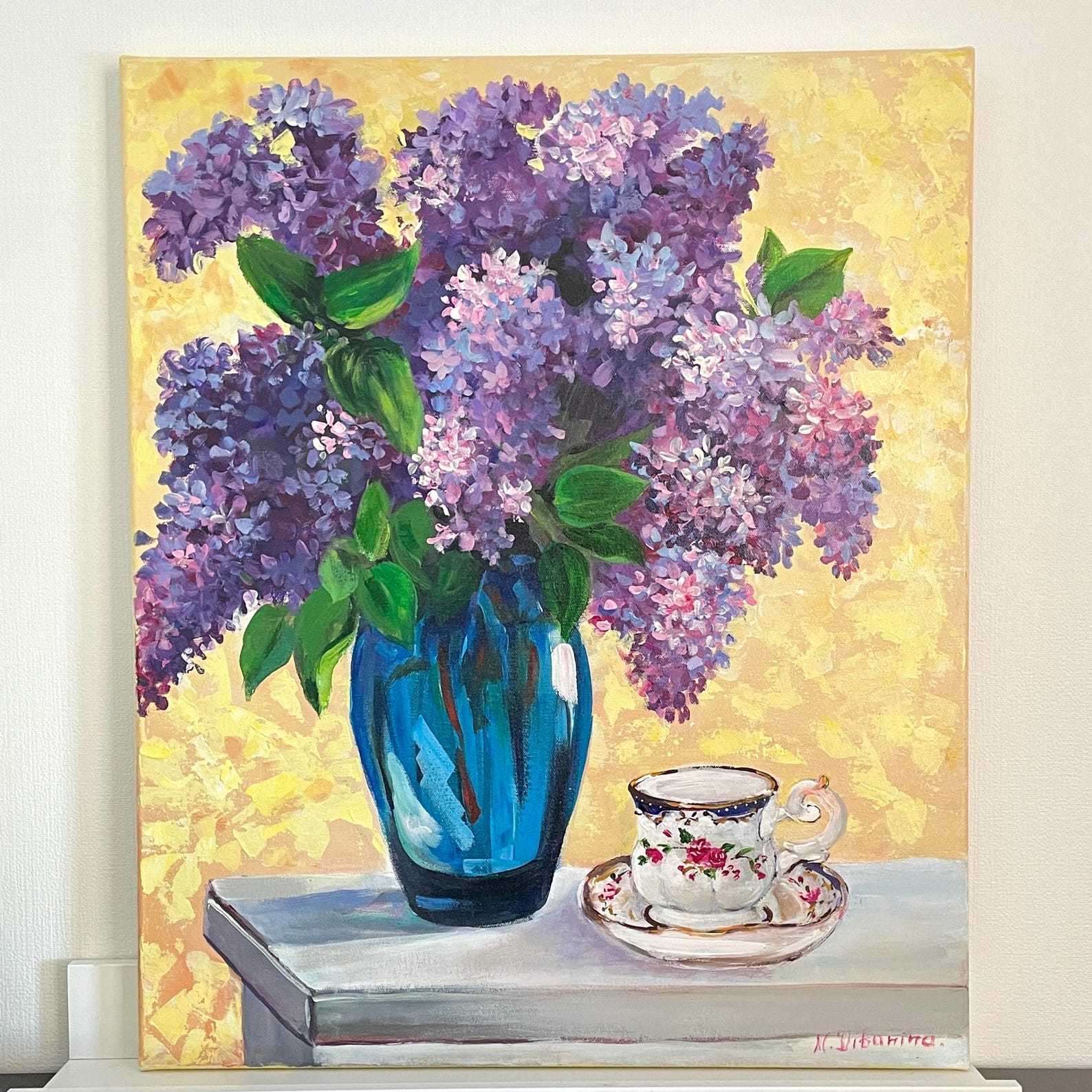 Lilacs in Vase Painting Original Art Purple Flowers Elegant Home Decor ...