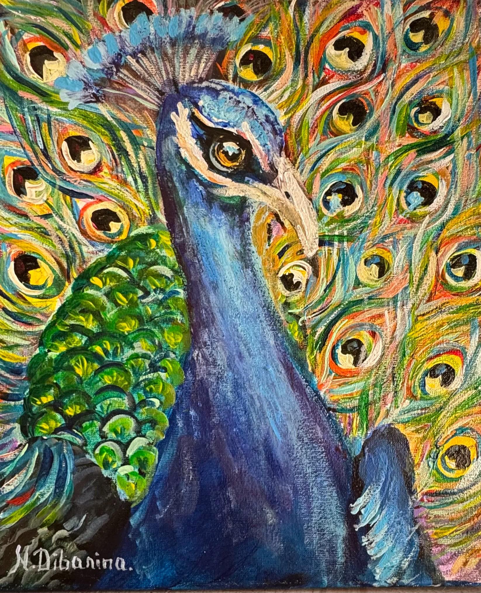 ★Original ART  ‘Peacock’ Peacock Painting Original Art Exotic Bird Wall Art Animal Home