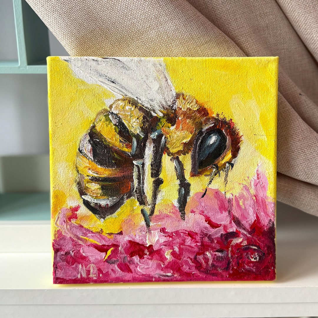Honey Bee Painting Original Art Bee Wall Art Square Small Canvas ...