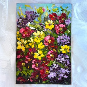 Pintura floral original de campo de flores para decoración de casa de campo