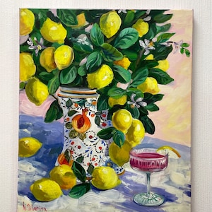 Lemon Tree Painting Made to Order Original Art Citrus Wall Art Still Life Italian Vase by NadibArt