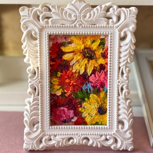Pintura enmarcada con flores rojas, obra de arte, espátula, decoración floral en miniatura para el hogar, 15 x 20 cm