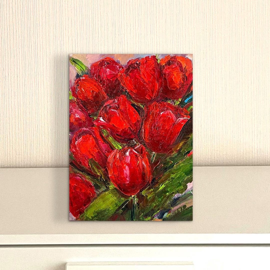 Tulip Flower Painting Original Oil Impasto Art Floral Artwork Small ...