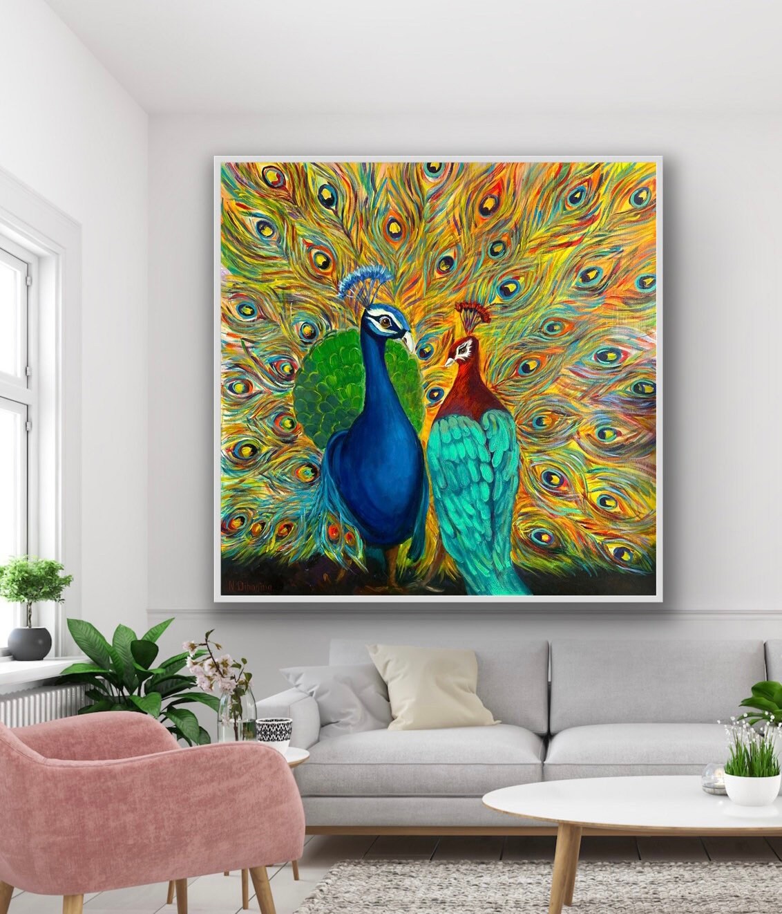 Couple Peacock Painting Original Art Large Canvas Wall Art by - Etsy