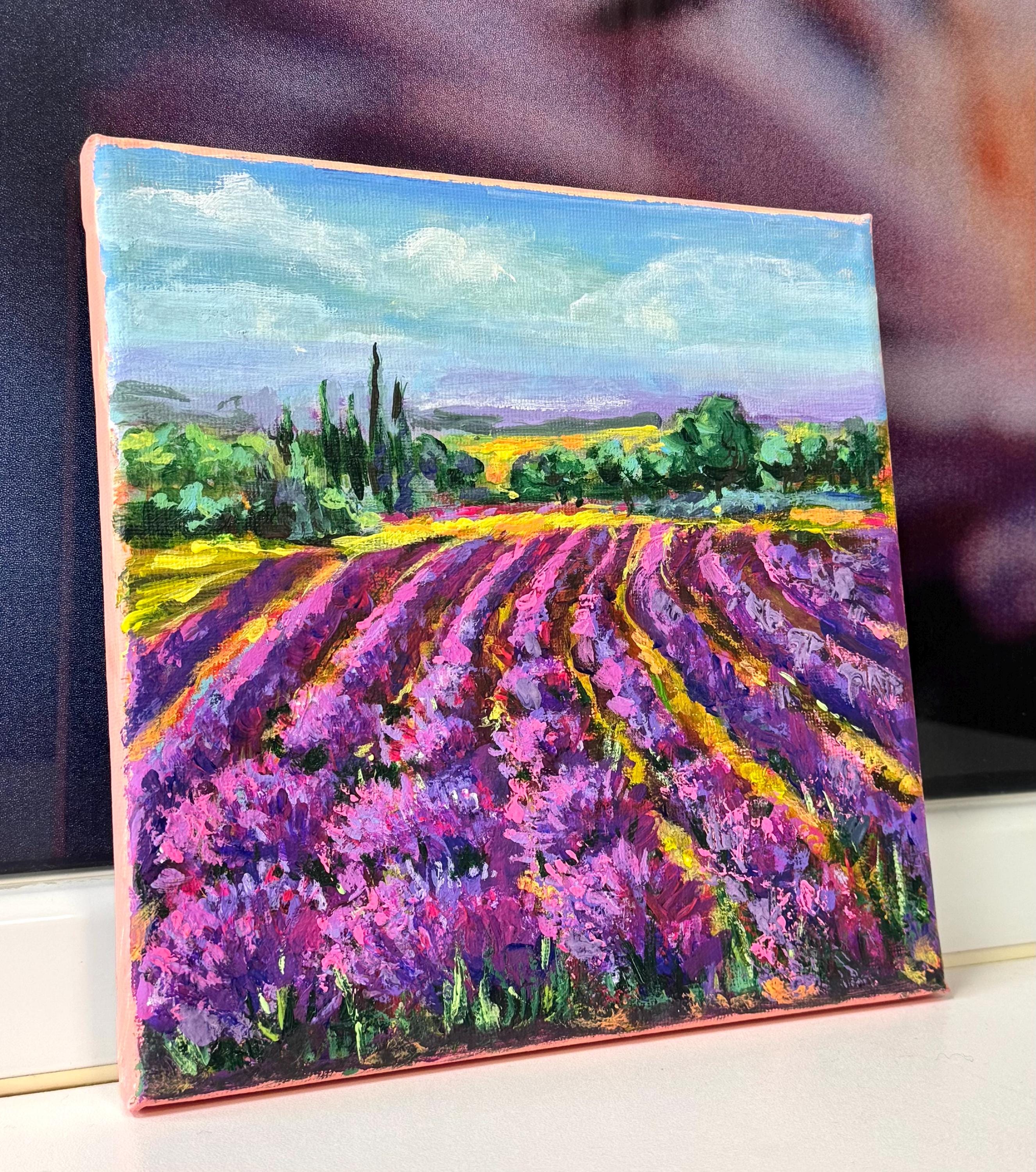 ラベンダー畑のオリジナル絵画風景画 農家風装飾 8x8インチ - Etsy 日本