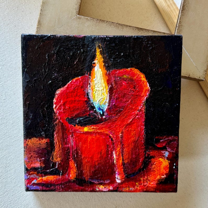 Candle Wall Art Still Life Painting Original Art Small Artwork Dark