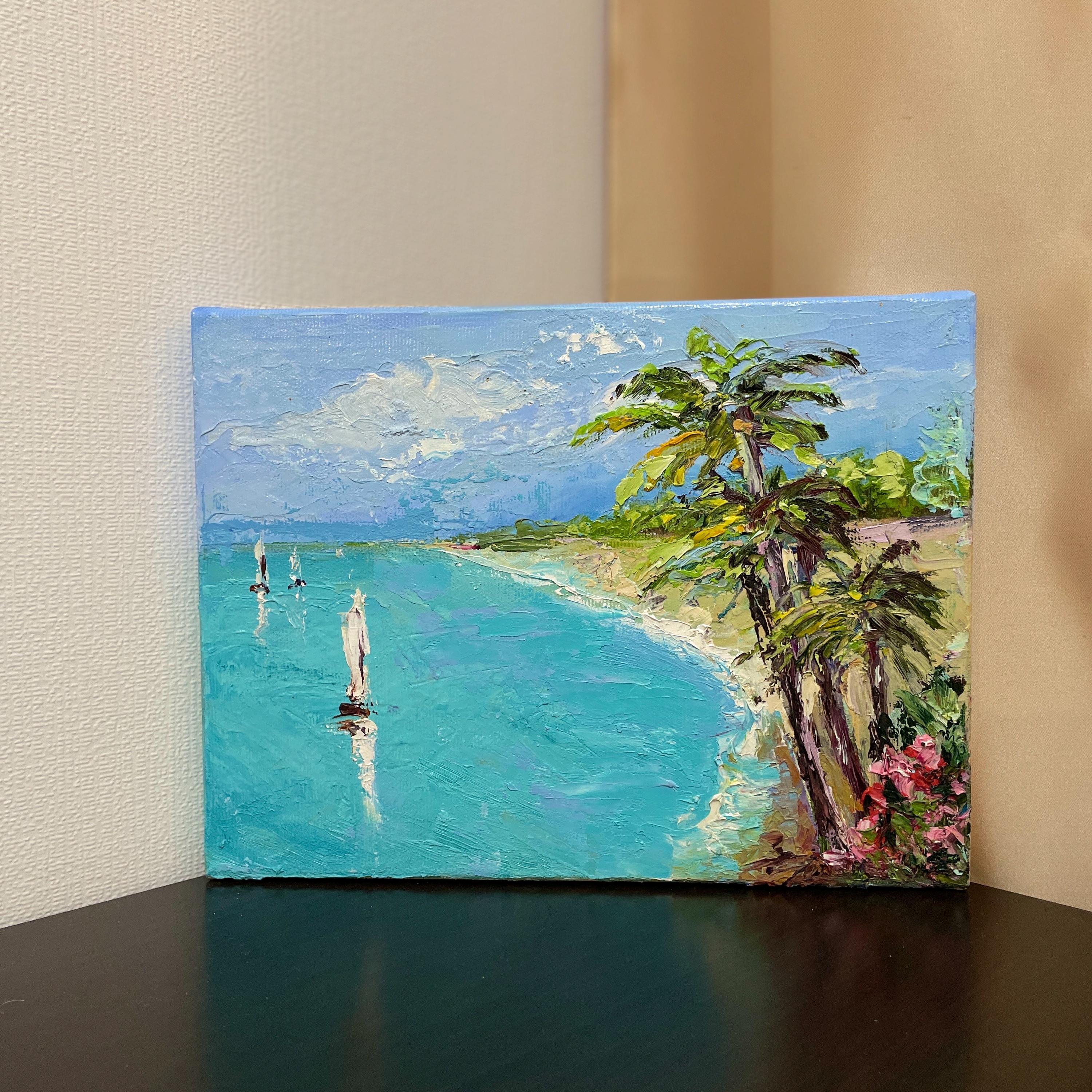 Beach Painting Landscape Palm Tree Original Art Oil Canvas Artwork ...