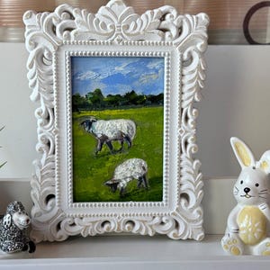 Sheep Landscape Oil Painting  Framed Art Farmhouse Wall Decor