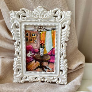 Piccolo dipinto incorniciato originale in stile vittoriano retrò stanza interno miniatura carino mensola decorazione